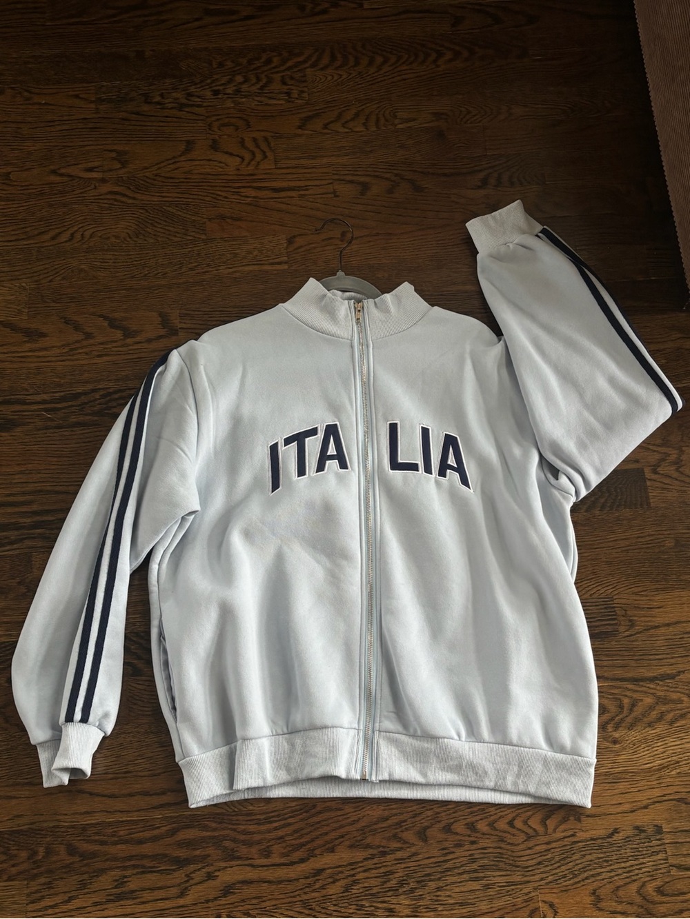 Edikted Light Gray Track Jacket with “Italia” Navy Lettering